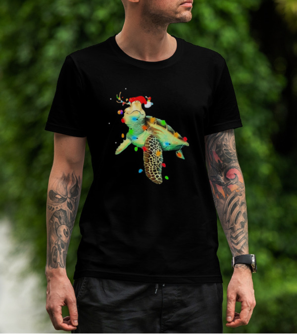 Sea Turtle Christmas Lights Santa Hat Merry Christmas T-Shirt
