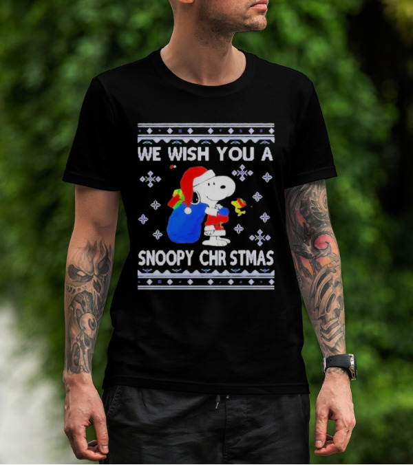We Wish You A Snoopy Christmas Santa Hat And Gifts Peanuts Holiday T-Shirt