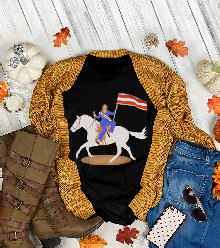 Madam President Kamala Harris Horse Riding with Tri-Color Flag T-Shirt