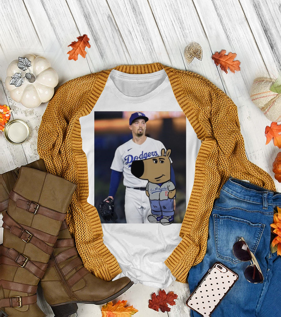Blake Snell Los Angeles Dodgers Just a Chill Guy Enjoying Dodgers Jersey with Cartoon Character T-Shirt