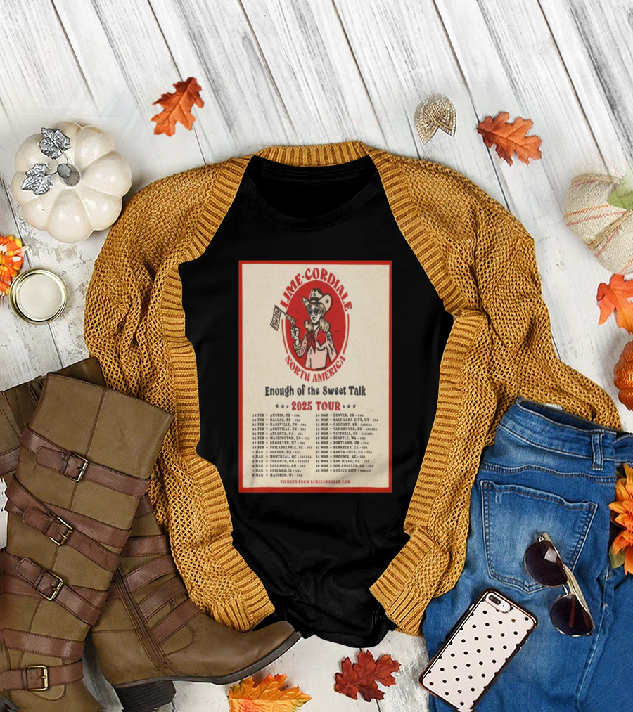 Lime Cordiale North America 2025 Tour Enough of the Sweet Talk Cowboy 이미지llustration and Tour Dates T-Shirt