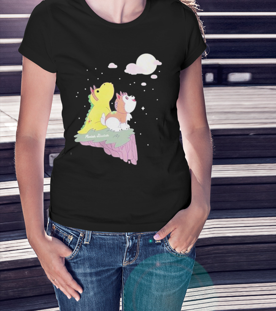 Moriah Elizabeth Howl-O-Ween Cute Dinosaur And Dog Moonlit Night Scene T-Shirt