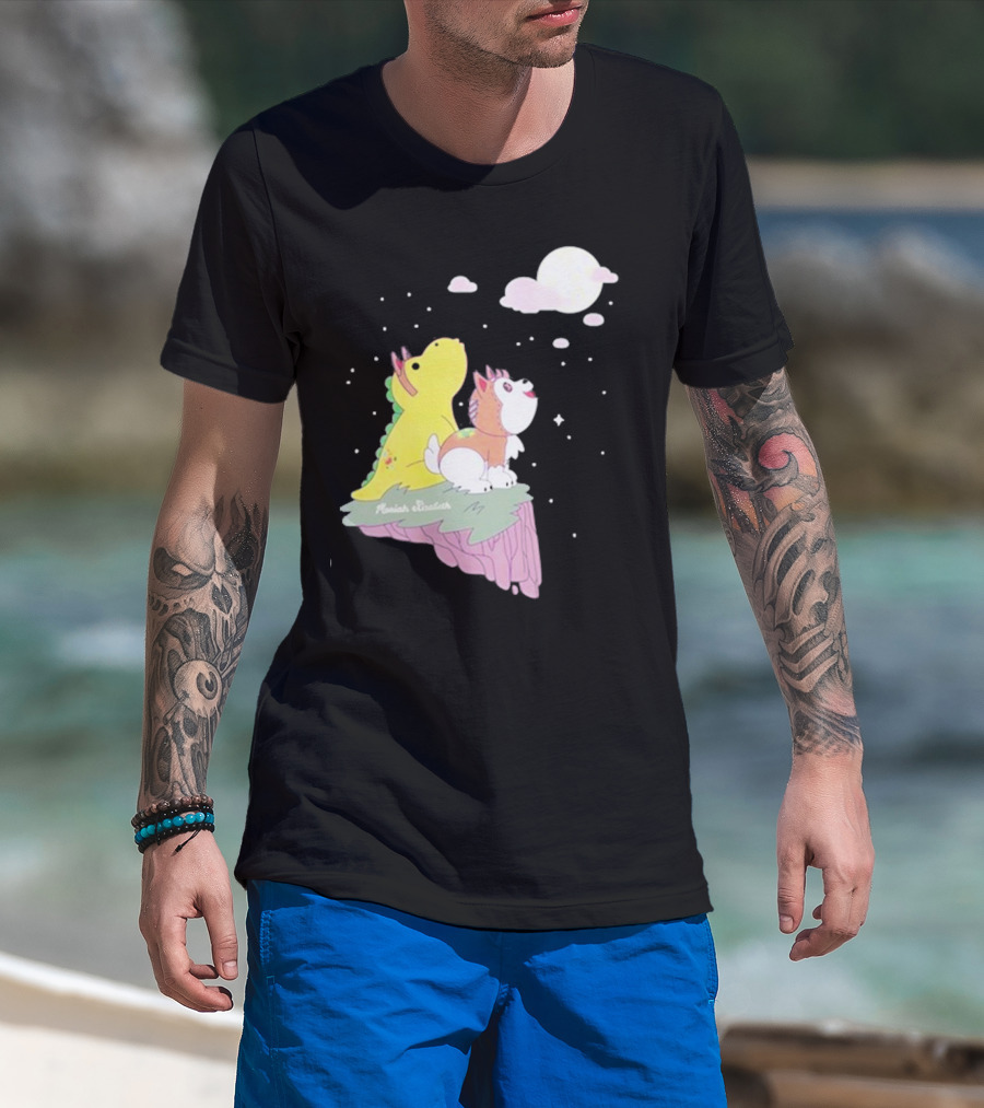 Moriah Elizabeth Howl-O-Ween Cute Dinosaur And Dog Moonlit Night Scene T-Shirt