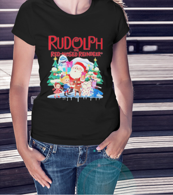 Rudolph The Red-Nosed Reindeer Christmas Santa And Friends Scene T-Shirt