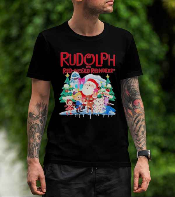 Rudolph The Red-Nosed Reindeer Christmas Santa And Friends Scene T-Shirt
