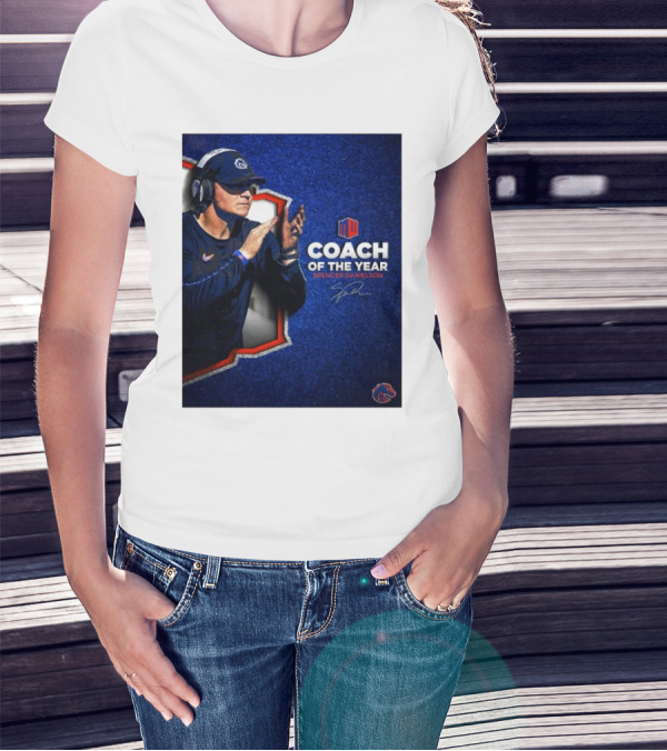Boise State Broncos Spencer Danielson Coach Of The Year Signature With Mountain West T-Shirt