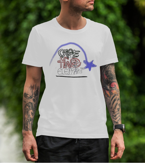 Cage The Elephant Doodle Star Blue Arch Smiley Face T-Shirt