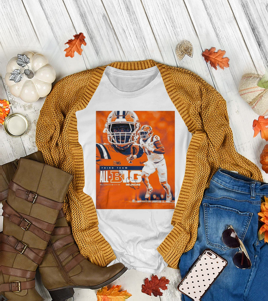 Illinois Fighting Illini Gabe Jacas Third Team All-Big Ten Football Honors T-Shirt