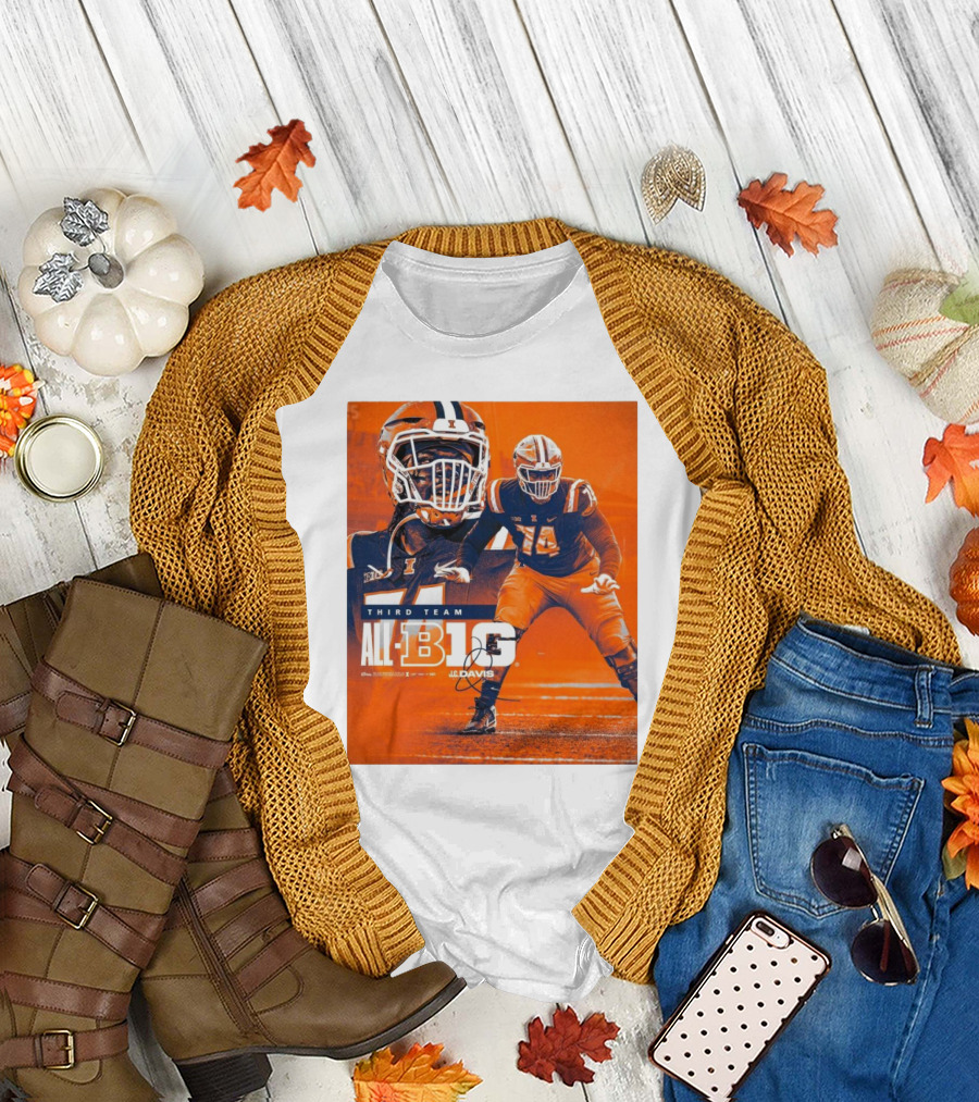 Illinois Fighting Illini J.C. Davis Third Team All-Big Ten Football Recognition T-Shirt