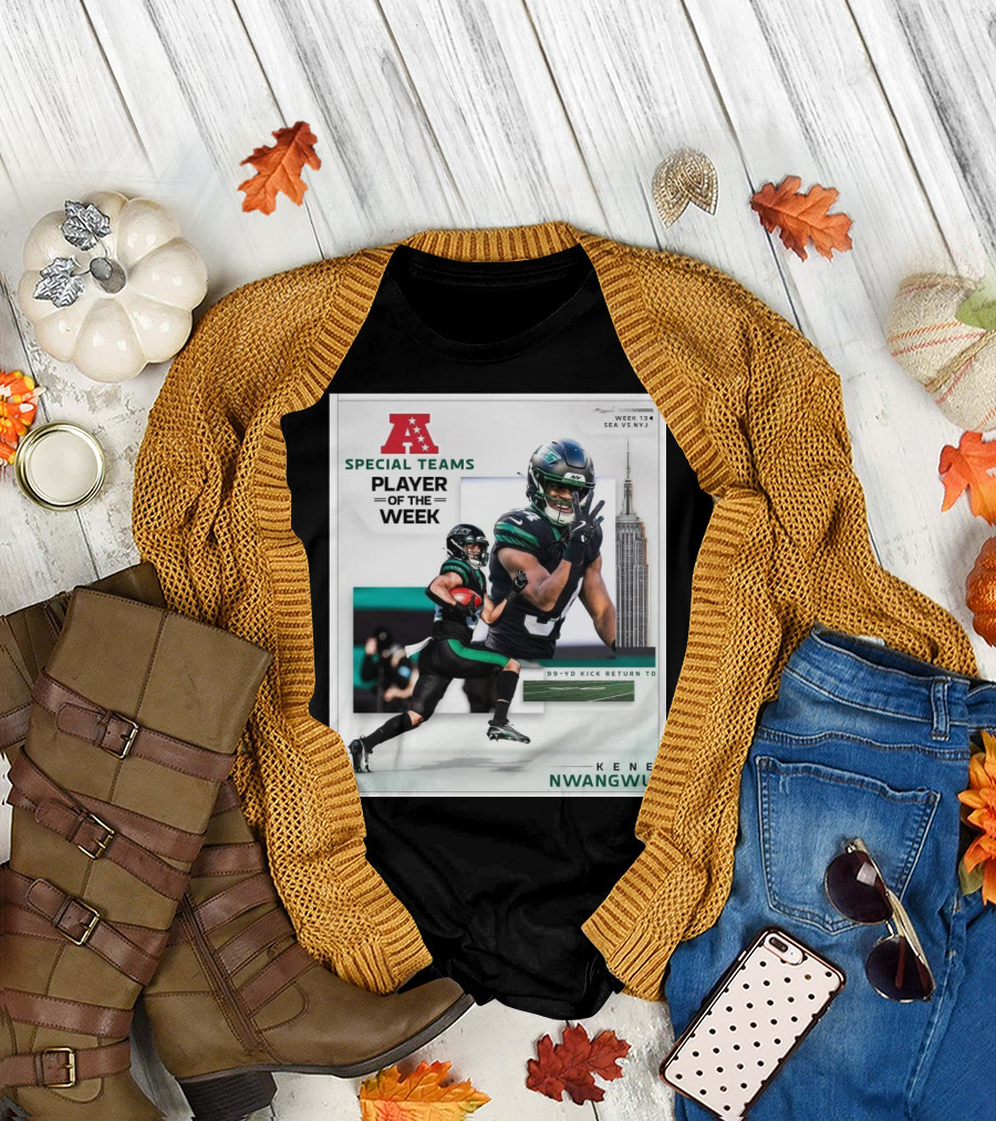 New York Jets Kene Nwangwu AFC Special Teams Player of the Week Week 13 SEA vs NYJ 99-Yd Kick Return TD T-Shirt