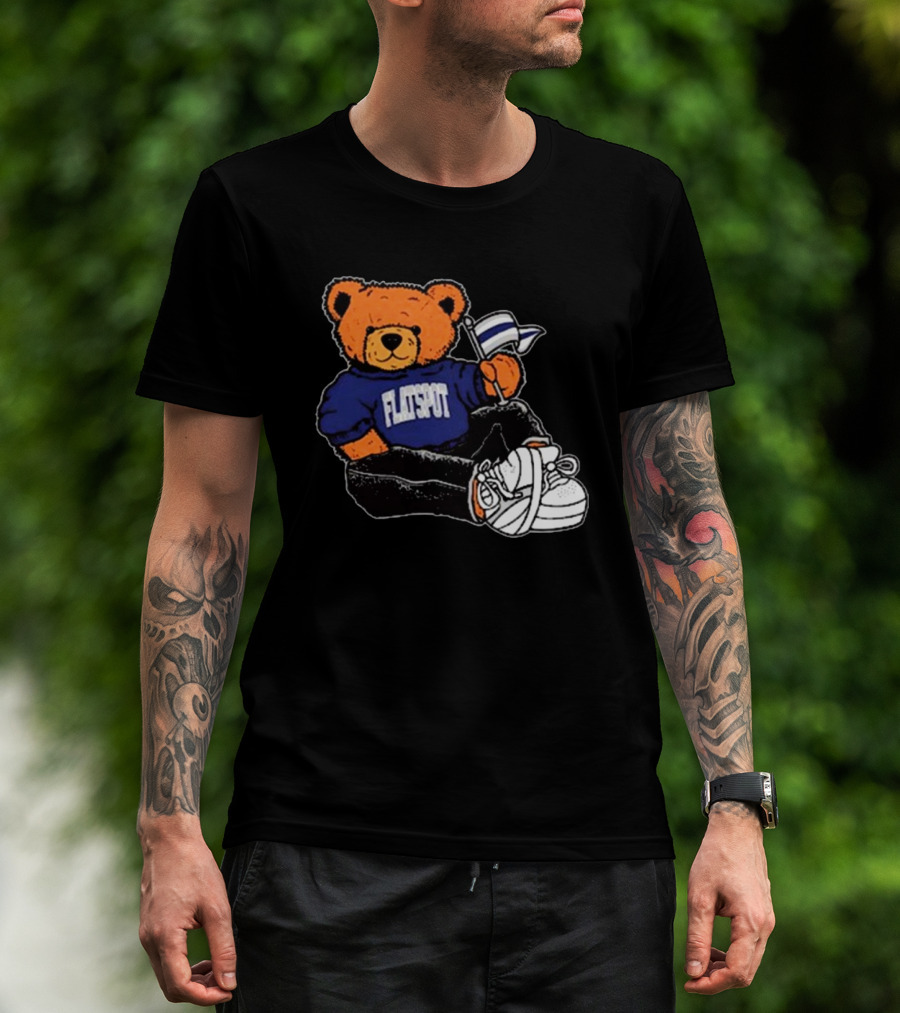 Flatspot Bear In Blue Sweatshirt With Flag Sitting Down T-Shirt