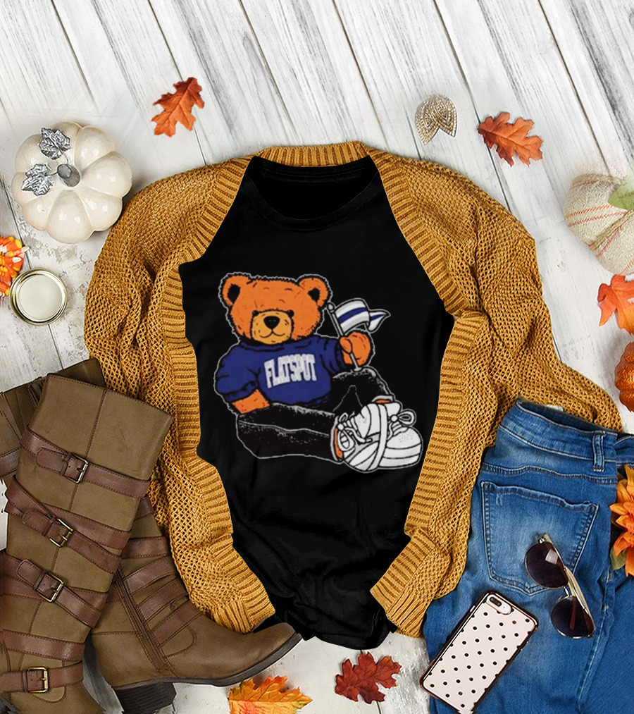 Flatspot Bear In Blue Sweatshirt With Flag Sitting Down T-Shirt