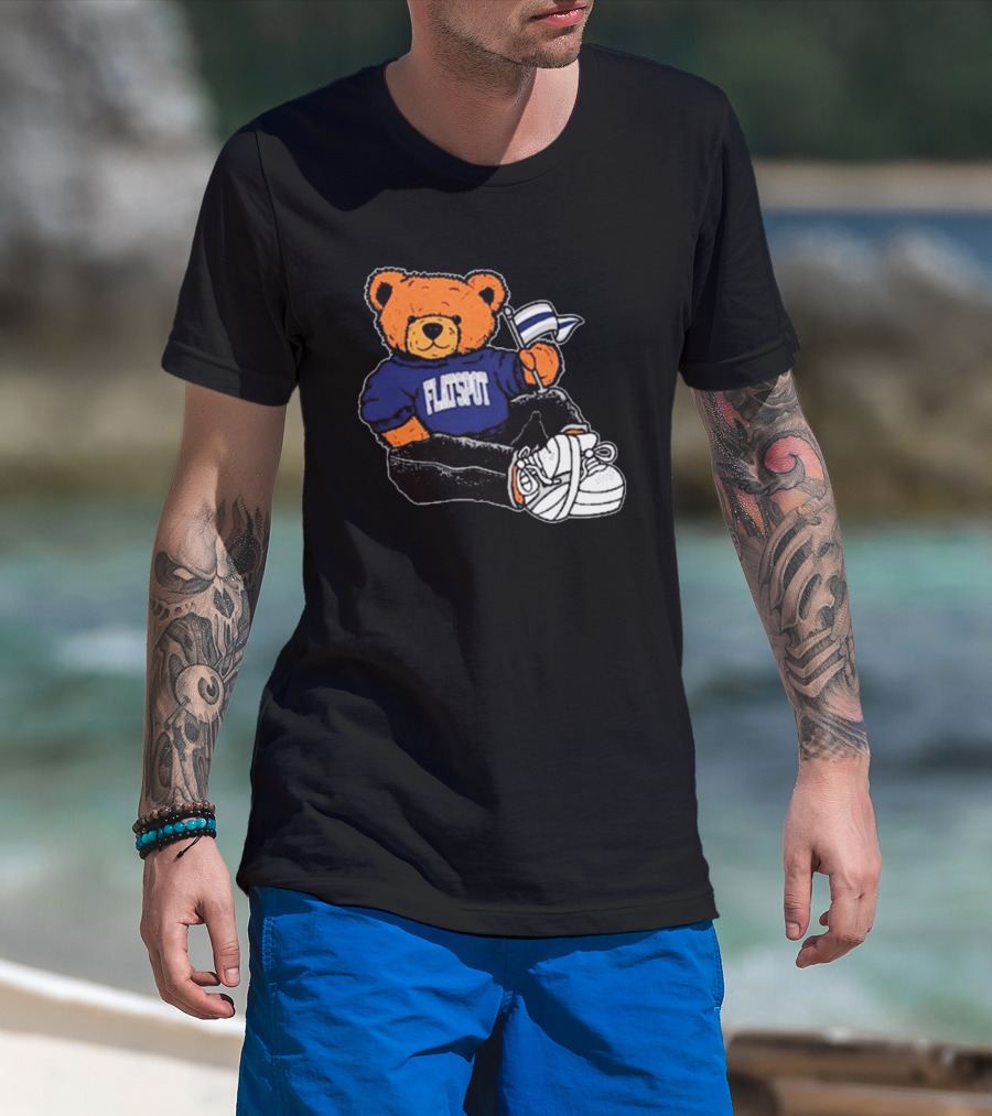Flatspot Bear In Blue Sweatshirt With Flag Sitting Down T-Shirt