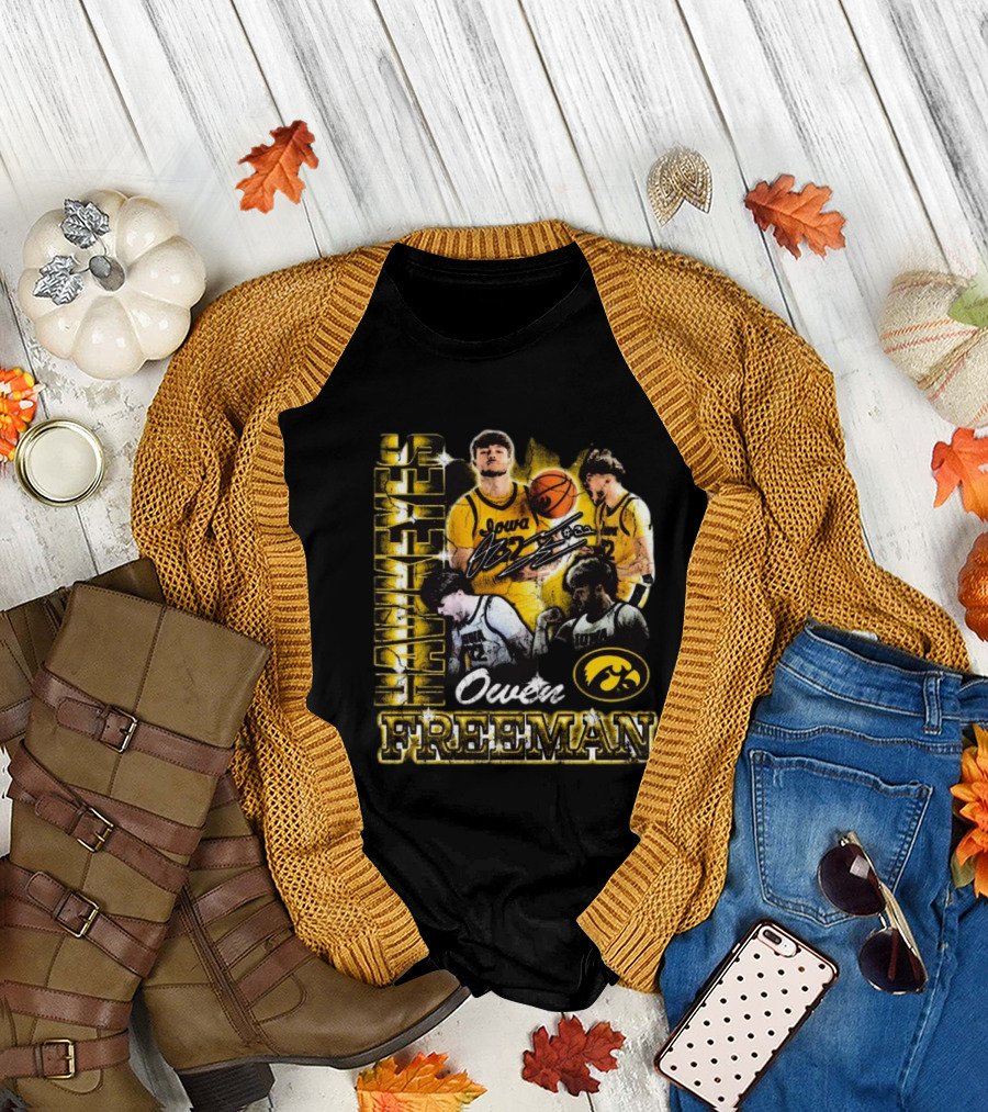 Owen Freeman Iowa Hawkeyes Basketball Retro Signature 90s T-Shirt