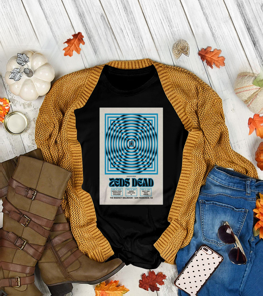 Zeds Dead San Francisco Regency Ballroom Nov 14-16 2024 Tour Poster Trippy Blue Optical Illusion T-Shirt