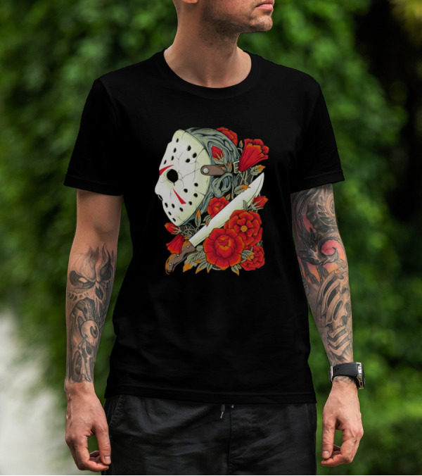 Crystal Lake Counselor Camp Mask Floral Knife T-Shirt