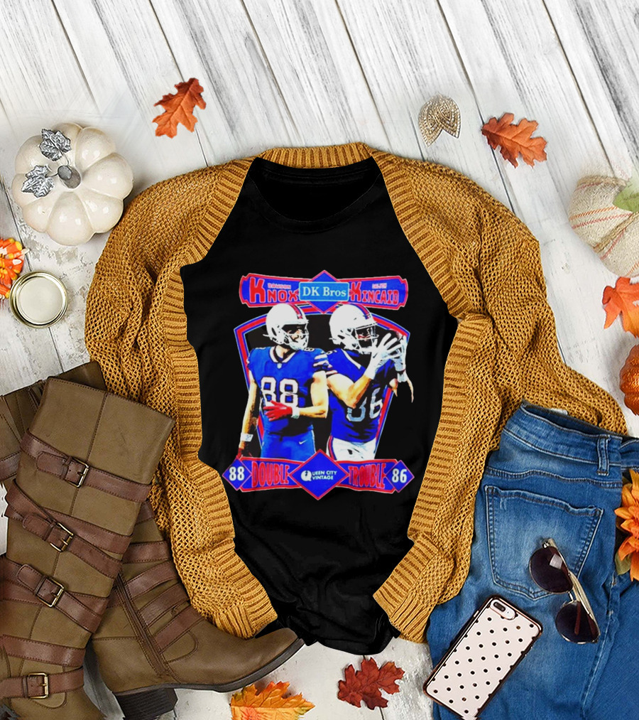 DK Bros Dawson Knox Dalton Kincaid Buffalo Bills Double Trouble 88 86 Queen City Vintage T-Shirt