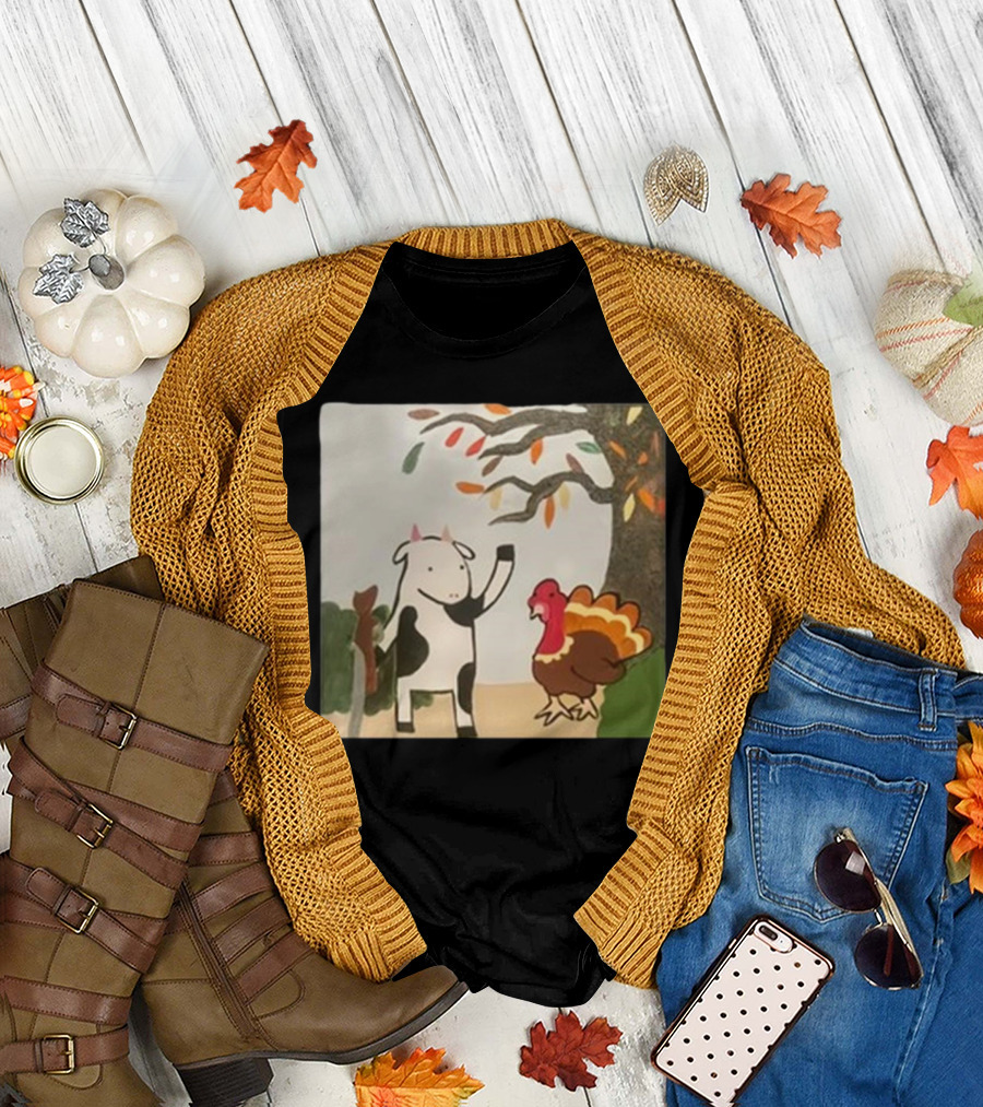 Leanbeefpatty Turkey Cow Autumn Painting T-Shirt