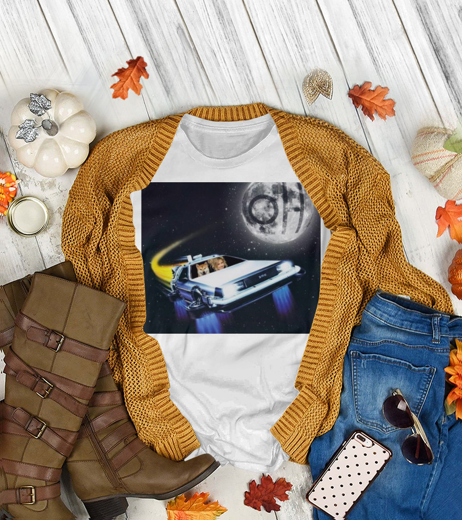 Hailey Welch Tuah the Future Ridin with My Shiba in My DeLorean Under Moonlit Skies T-Shirt