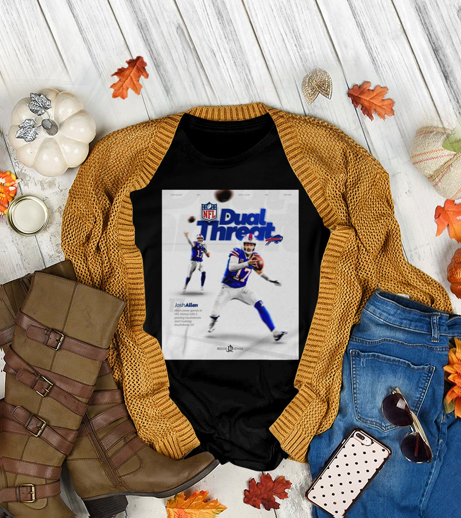 Josh Allen Buffalo Bills Dual Threat NFL Iconic Career Games With Passing Touchdowns T-Shirt