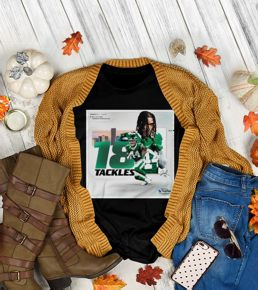 Week 14 New York Jets at Miami Dolphins Jamien Sherwood 18 Tackles Signature Performance T-Shirt