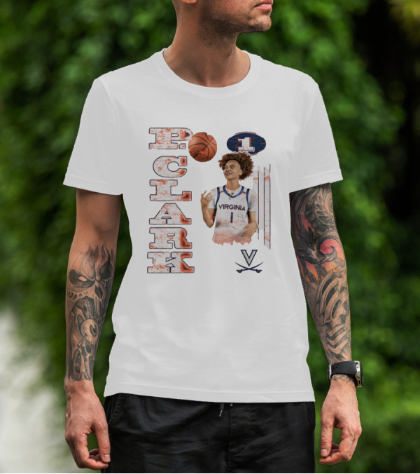 Clark Virginia Cavaliers Basketball Number 1 Cartoon With Ball And V T-Shirt