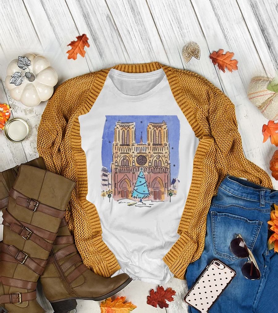 Notre Dame Reopening Christmas 2024 Jacqueline Kerr Painting T-Shirt