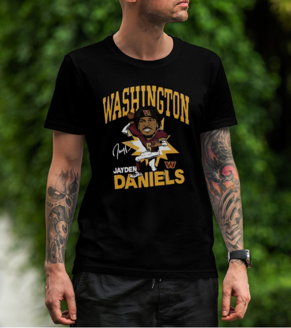 Washington Commanders NFL Jayden Daniels Caricature Player Signature T-Shirt