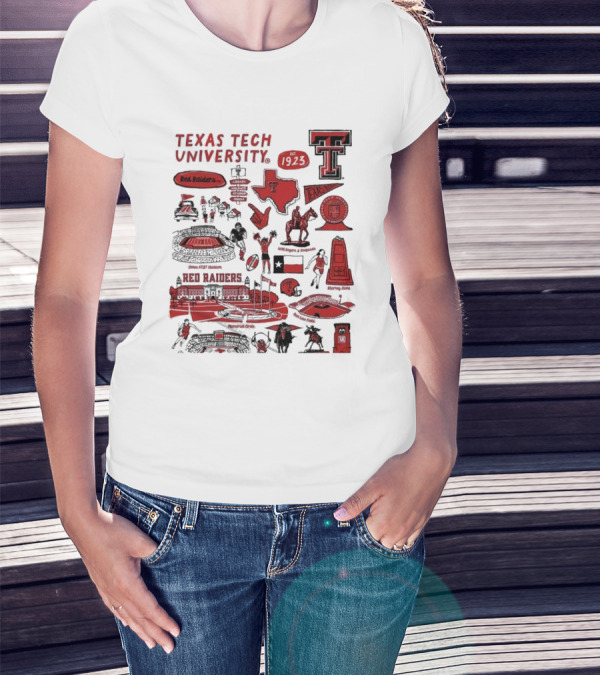 Texas Tech University Red Raiders Est 1923 Texas Spirit Impressions Artwork Icons T-Shirt