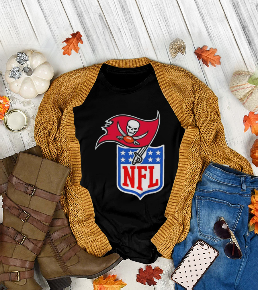 Tampa Bay Buccaneers NFL Collaboration Logo with Pirate Flag and Shield T-Shirt