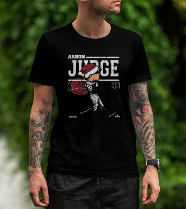 Aaron Judge New York Yankees MLB Christmas Santa Hat Signature Cartoon 99 500 Level T-Shirt