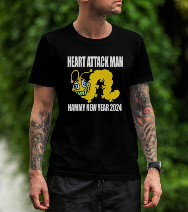 Heart Attack Man Hammy New Year 2024 Yellow Caterpillar Character T-Shirt