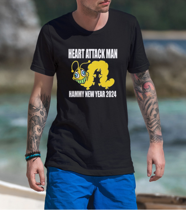 Heart Attack Man Hammy New Year 2024 Yellow Caterpillar Character T-Shirt