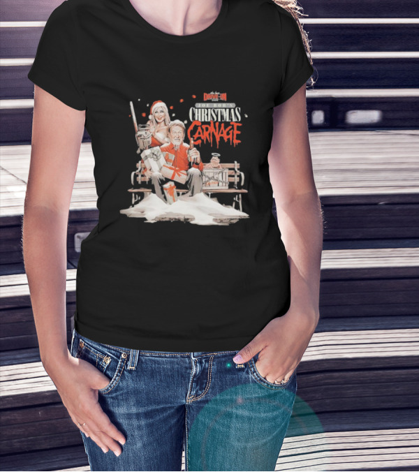 Joe Bob Briggs Drive-In Christmas Carnage Santa Chainsaw T-Shirt