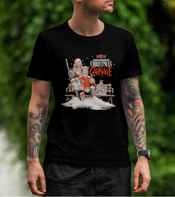 Joe Bob Briggs Drive-In Christmas Carnage Santa Chainsaw T-Shirt
