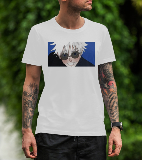 Young Gojo Anime Manga Character Blue Background T-Shirt