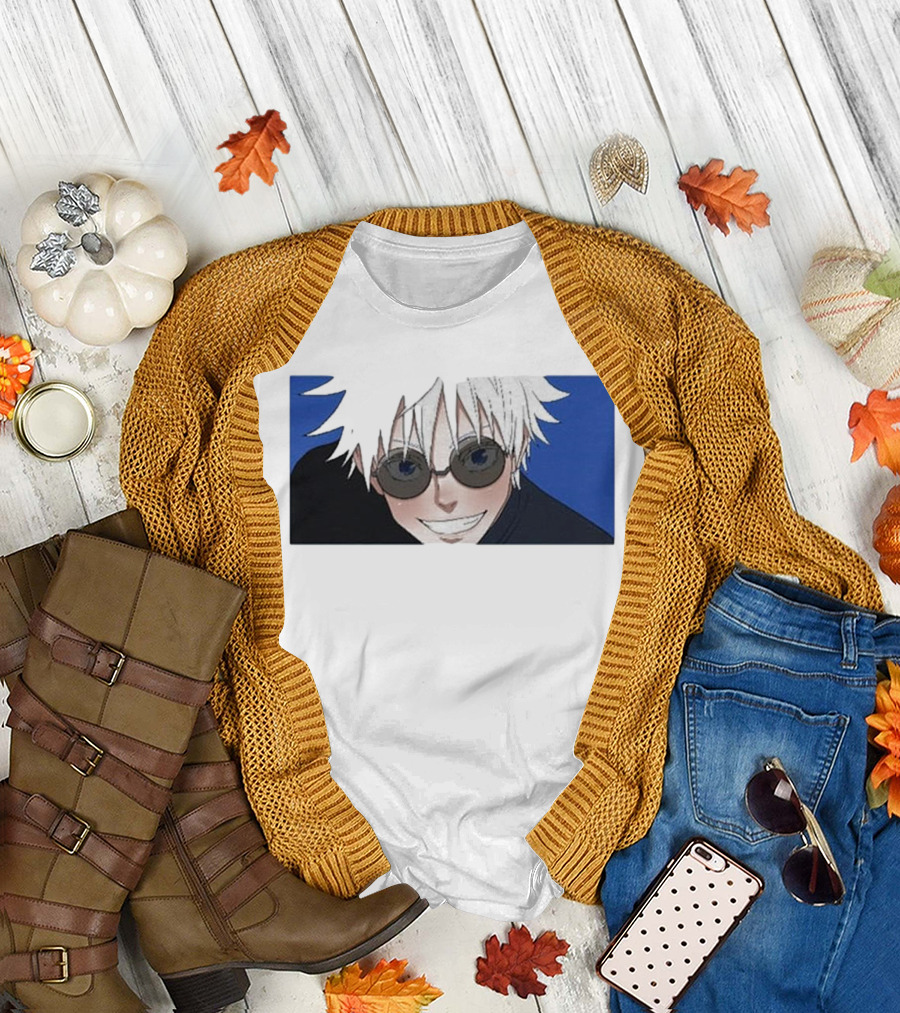 Young Gojo Anime Manga Character Blue Background T-Shirt