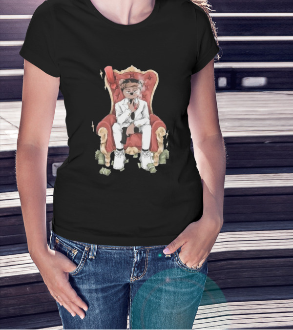 Top Kid Korro Sitting On Red Throne With Money Rolls And Suit T-Shirt