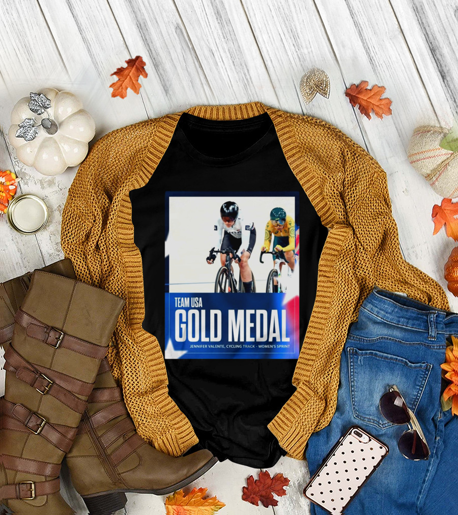 Team USA Gold Medal Jennifer Valente Cycling Track Women's Sprint T-Shirt