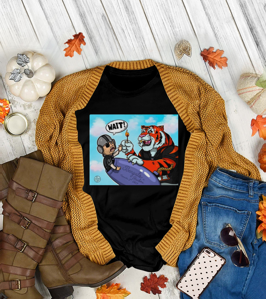 NFL Cincinnati Bengals Vs Las Vegas Raiders November 3rd 2024 Cartoon Tiger and Raider Fan Balloon Adventure T-Shirt