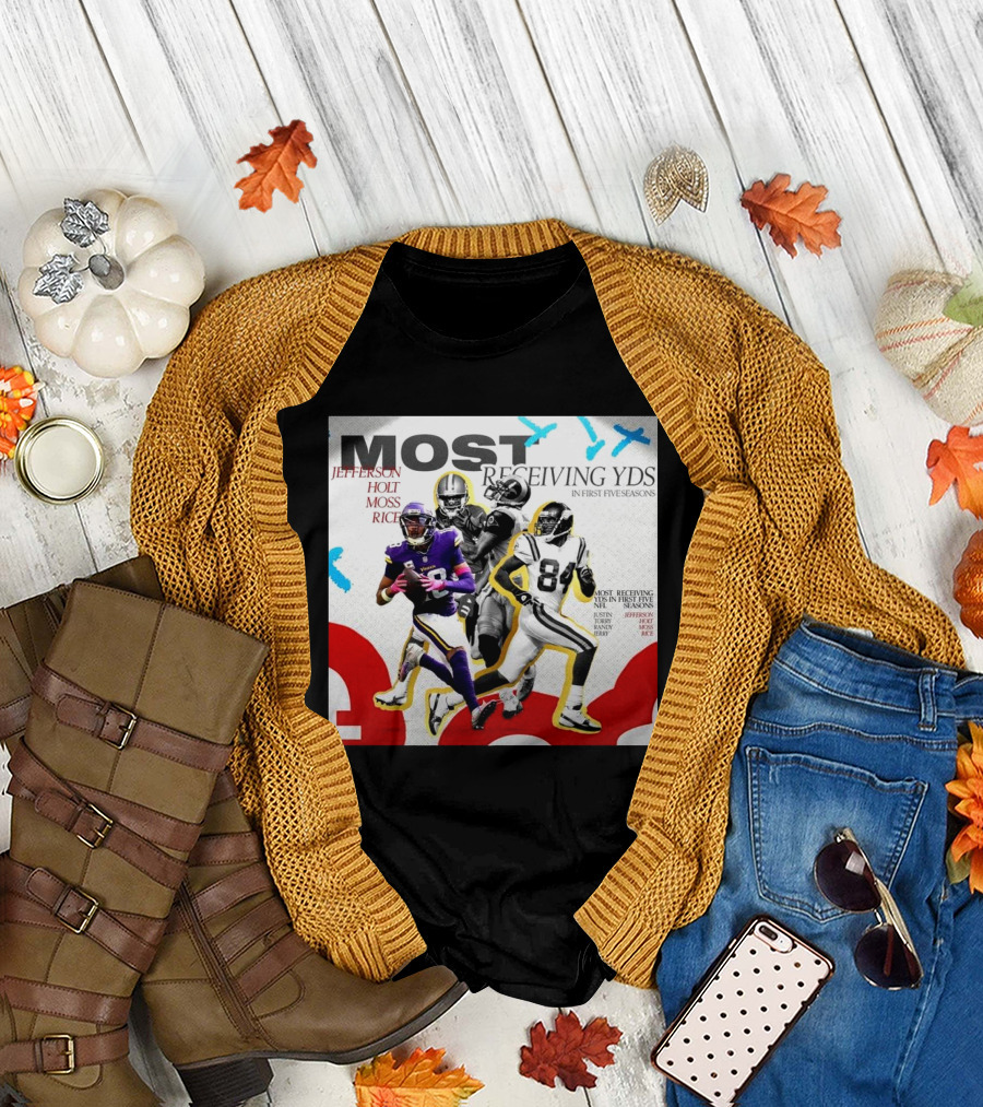 Justin Jefferson Holt Moss Rice Most Receiving Yards in First Five Seasons T-Shirt