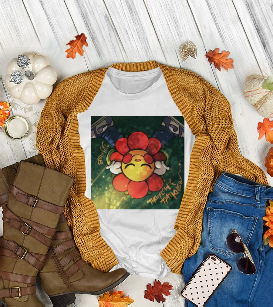Dijahsb The Flower That Knew Laying Back with Sneakers and Smiling Flower Face T-Shirt