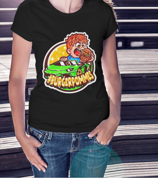 Lukas Eating Burger In Green Car #Burgerpommes T-Shirt