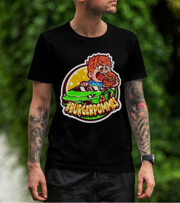Lukas Eating Burger In Green Car #Burgerpommes T-Shirt