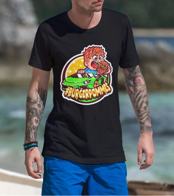 Lukas Eating Burger In Green Car #Burgerpommes T-Shirt