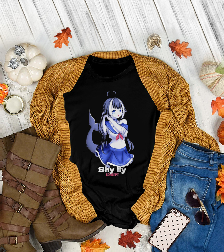 Shy Lily Concept Monochrome Anime Character T-Shirt