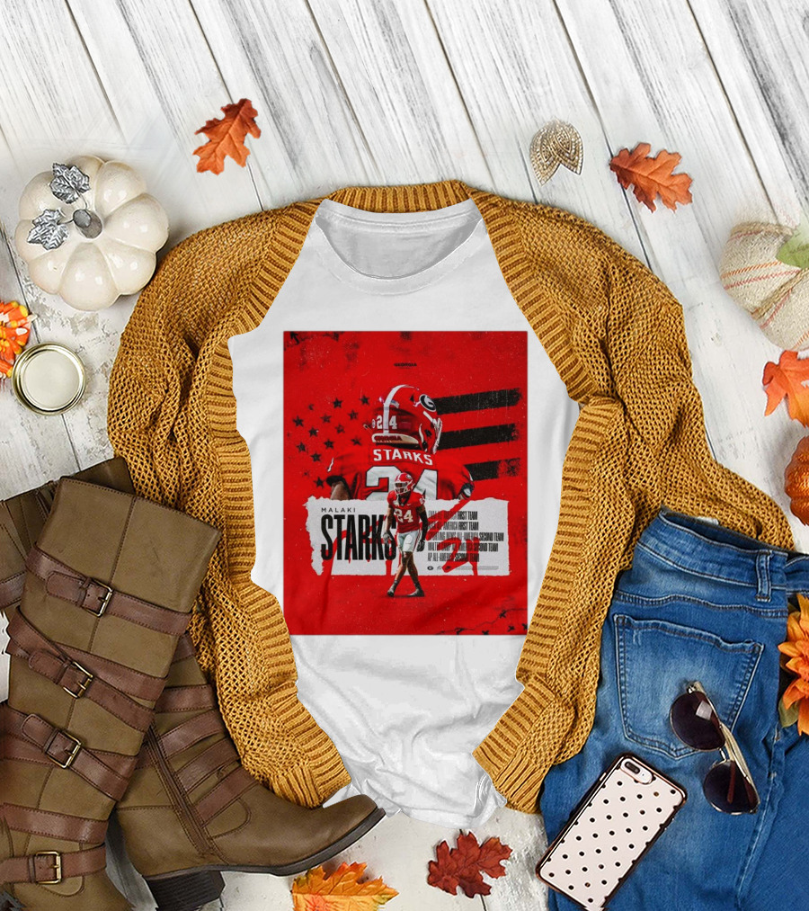 Georgia Bulldogs Malaki Starks FWAA AFCA All-America First Team Football Star T-Shirt