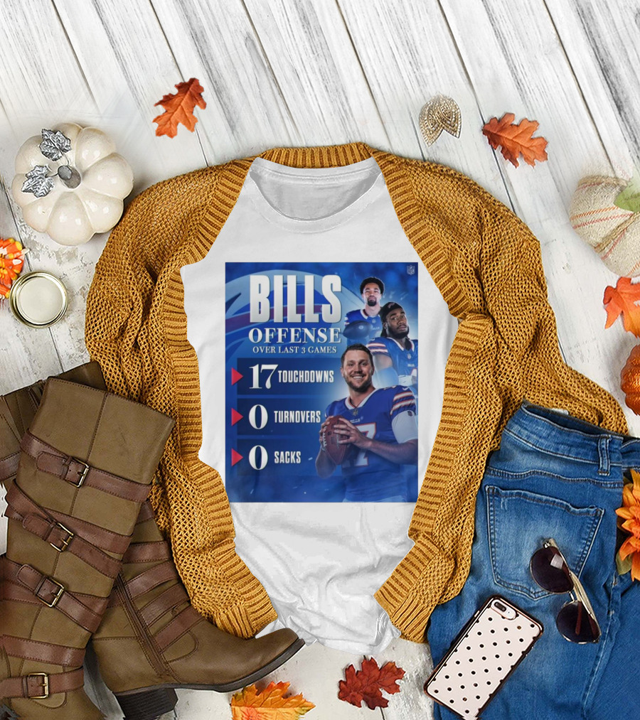 Buffalo Bills Offense Over Last 3 Games 17 Touchdowns 0 Turnovers 0 Sacks NFL T-Shirt