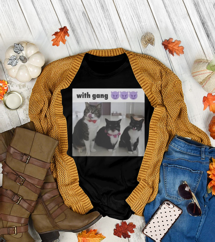 With Gang Cat Meme Unicouniuni3 Purple Devil Emoji Trio T-Shirt