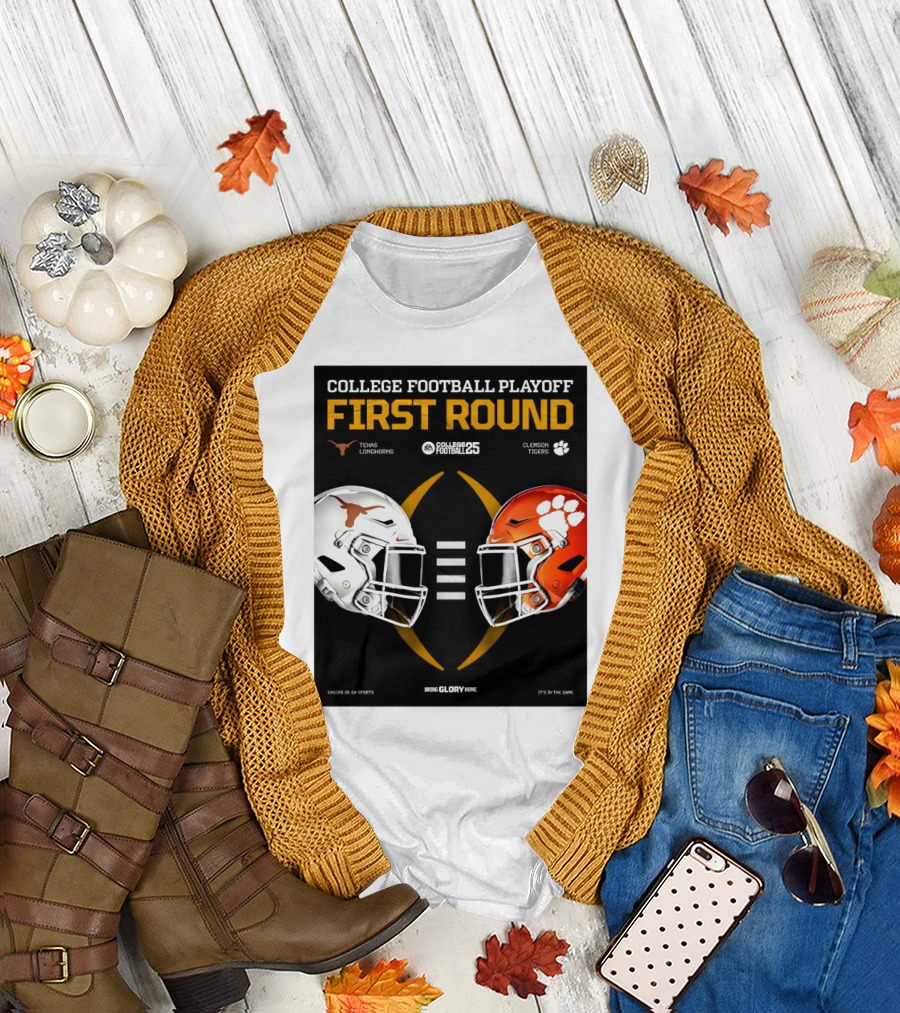 Texas Longhorns Vs Clemson Tigers Helmet College Football Playoff 2025 First Round Bring Glory Home T-Shirt